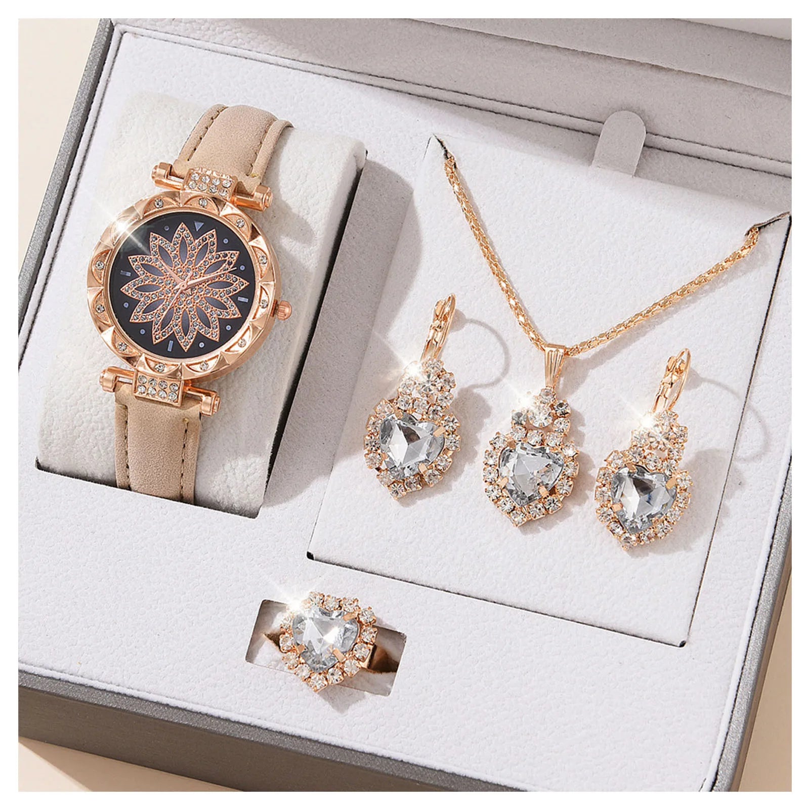Watches Sets Gifts For Women'S Crystal Bling Wristwatch Jewelry Kit For Mom Wife Girlfriend