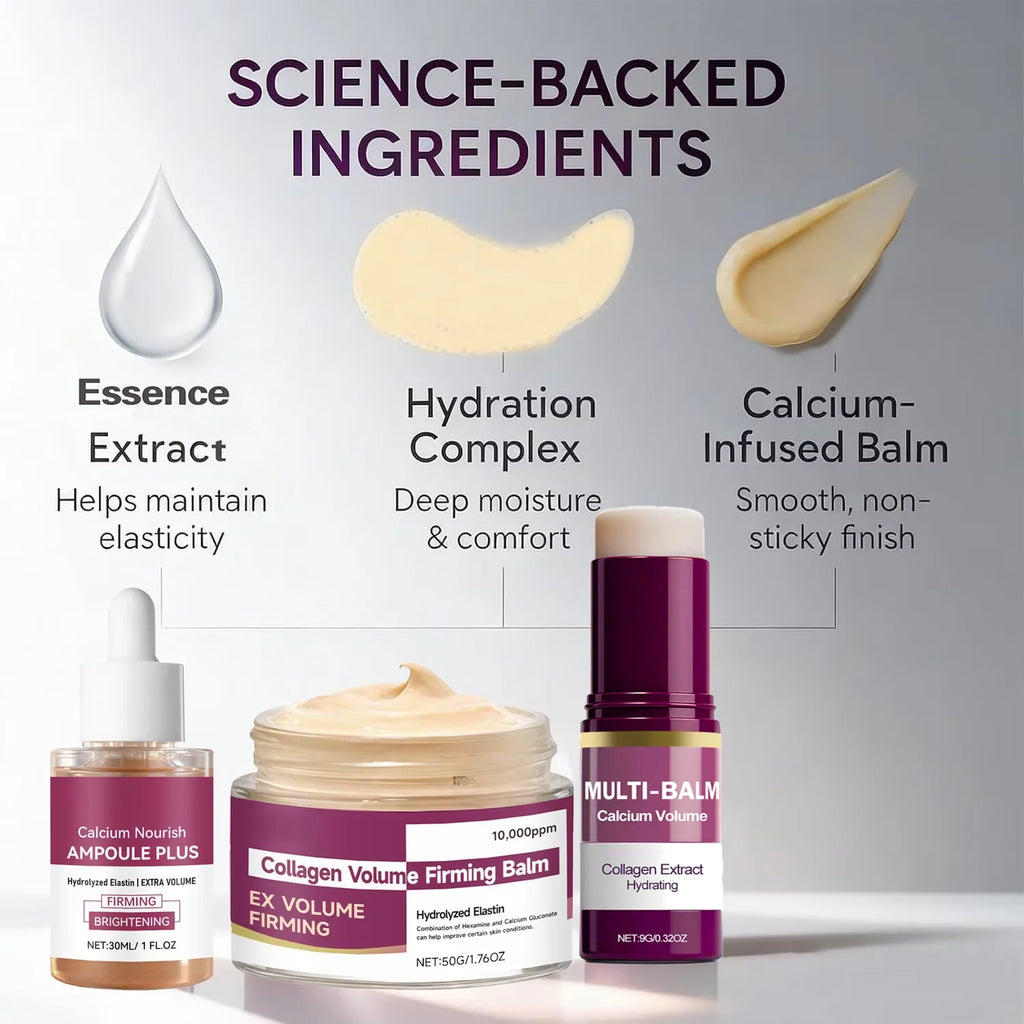 Korean Calcium Volume Multi Balm+Calcium Collagen Moisturizer+Pore Firming Essence Gentle & Moisture Routine for Daily Skincare
