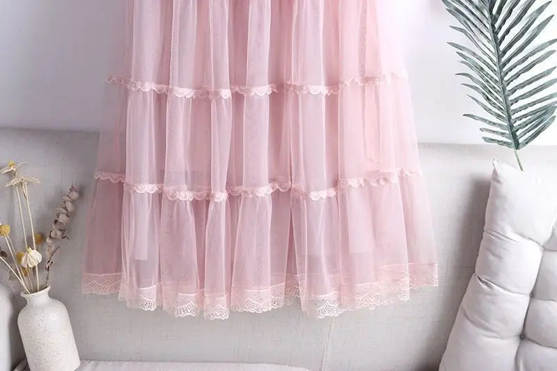 Sweet Lace A-Line Half Skirt Women's Spring Summer New Style Elastic Waist Slimming Cake Skirt High Waist Polyester Fiber