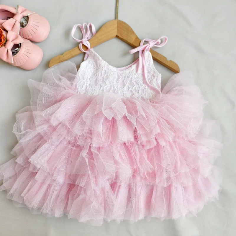 Toddler Girls Lace Tutu Dress for Kids Lovely Layers Ruffles Vestidos Fashion Baby Birthday Party Gown Boutique Wear