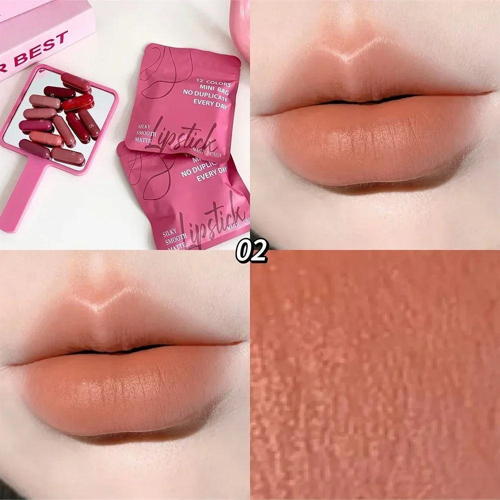 Matte Lipstick Capsule Set 12 Colors Long Lasting Non Fading Perfect Women Gift for Festival Makeup Lip Balm