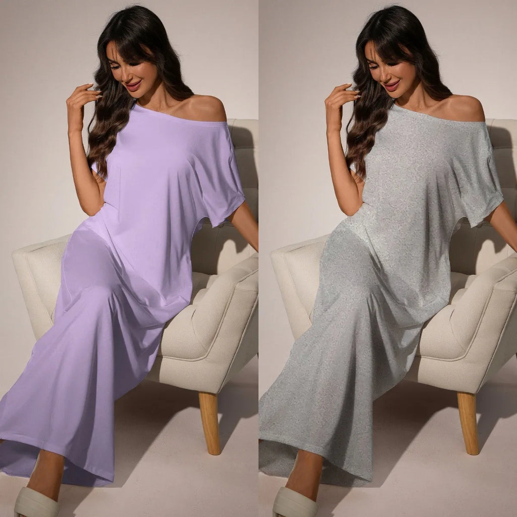 Summer Woman Dress Off Shoulder Floral Print Long Dresses Women's Summer Digital Print Maxi Dress Oversized Short Sleeve Casual