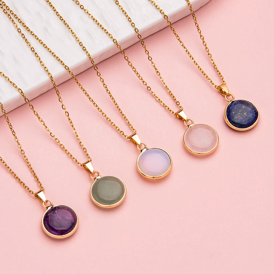Premium Unisex Stainless Steel Adjustable Agate Pendant Necklace With Natural Crystal Gemstone