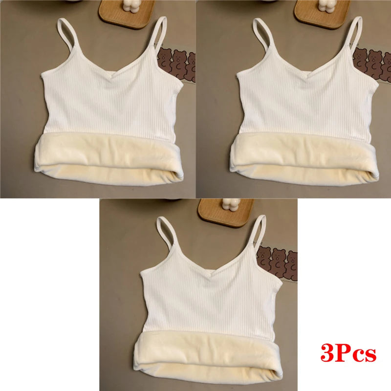 Women'S Winter Warm Underwear Solid Color Thermal Casual Nightwear Sexy Elasticity Female Thin Velvet T-Shirt Sleeveless Tops