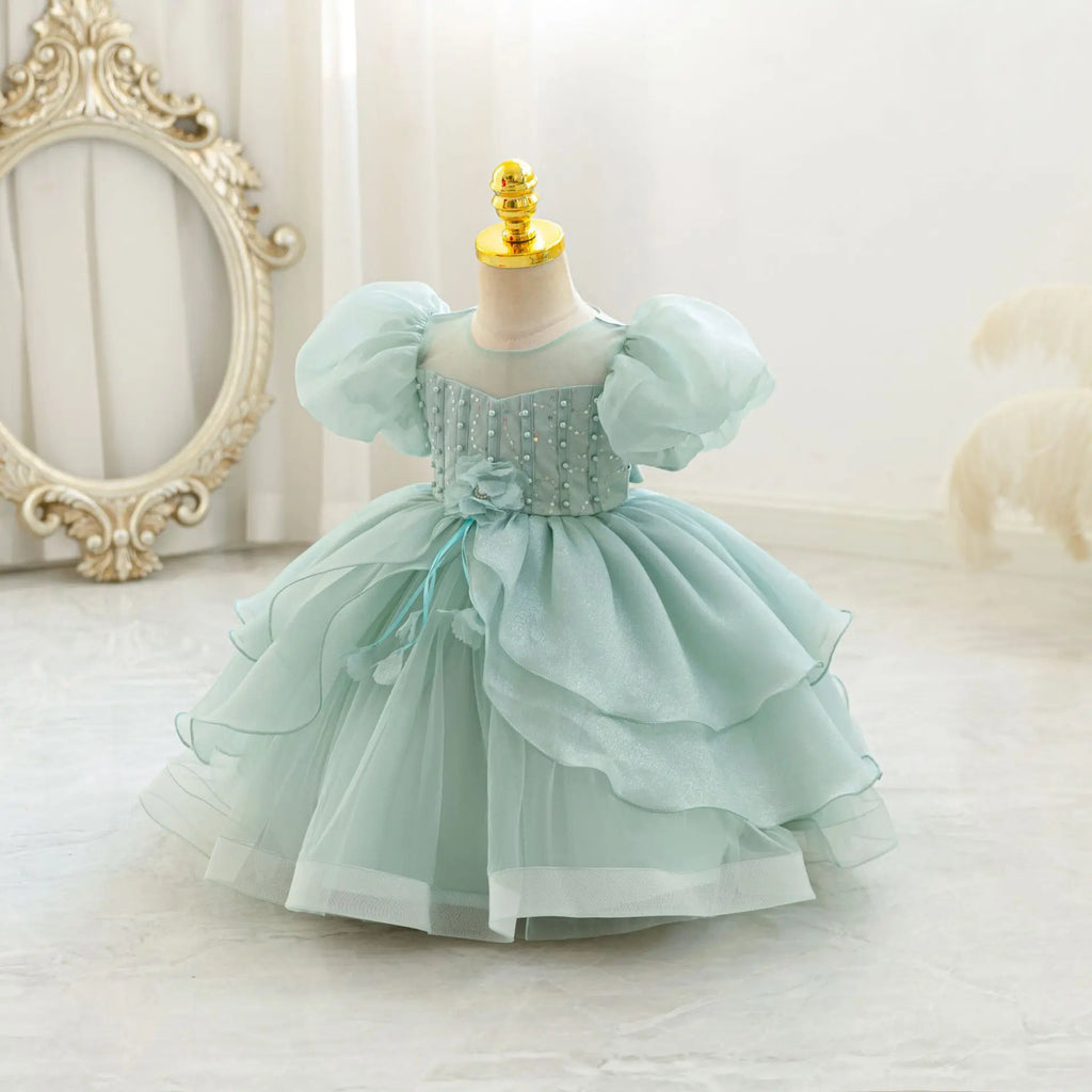 HETISO New Beauty Pageant Dress For Baby Toddler Girl Beading Puff Sleeve Kids Birthday First Christmas Ball Gown 1-4 Years