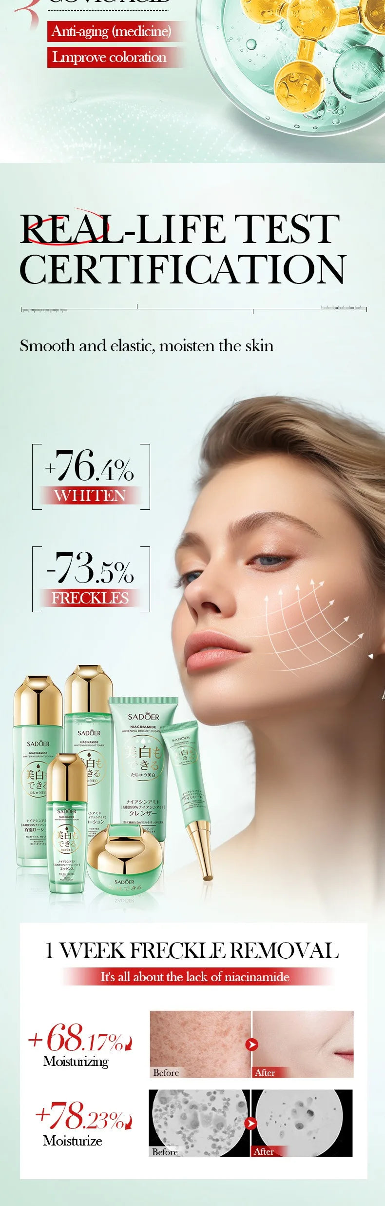 Niacinamide Whitening Skin Care Set Cleanser Toner Serum Eye Cream Face Cream Face Whitening Anti-Aging Wrinkle Skin Care