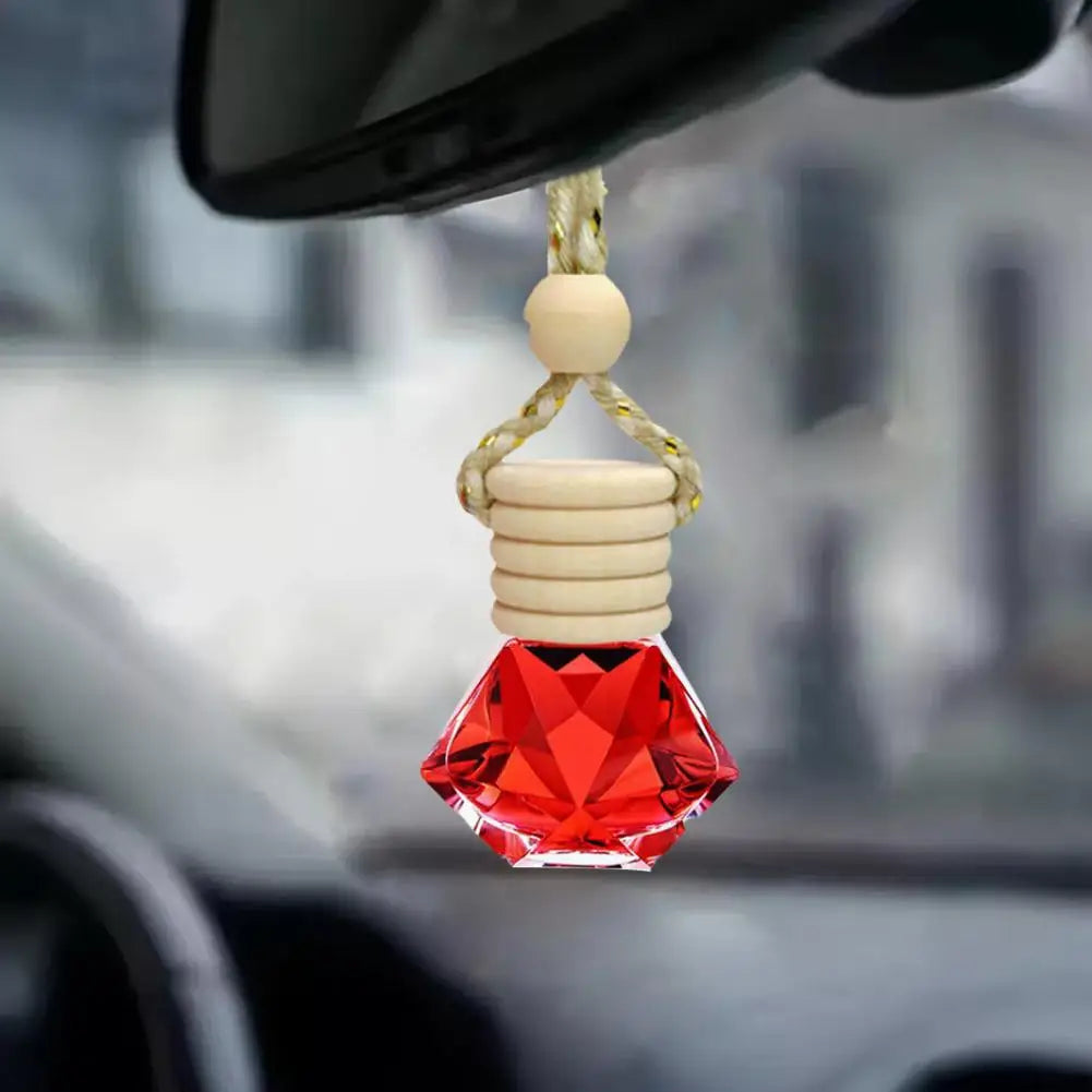 Car Hanging Perfume Bottle Glass Essential Oil Diffuser Refillable Air Freshener Wooden Cap Auto Decoration