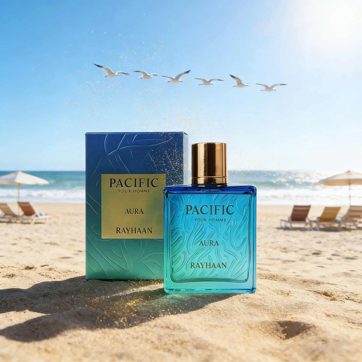 Rayhaan Pacific Aura For Him 100Ml Eau De Parfum, Fresh Aquatic Citrus Scent. Lemon And Grapefruit Spark Brightness. Light Transparent Ocean Aroma Fits Outdoor Sports And Vacation Trips, Keeping Fresh And Clean Longer.