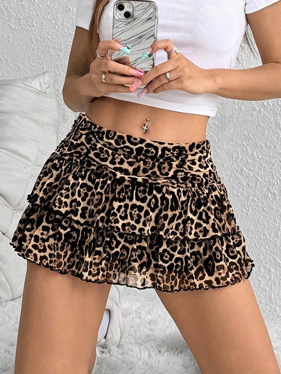 Cute Ruffle Bloomer Skirts Women'S'S Summer Lace Floral Skirt High Rise Tiered Ruffled Flowy Short Mini A Line Skirt