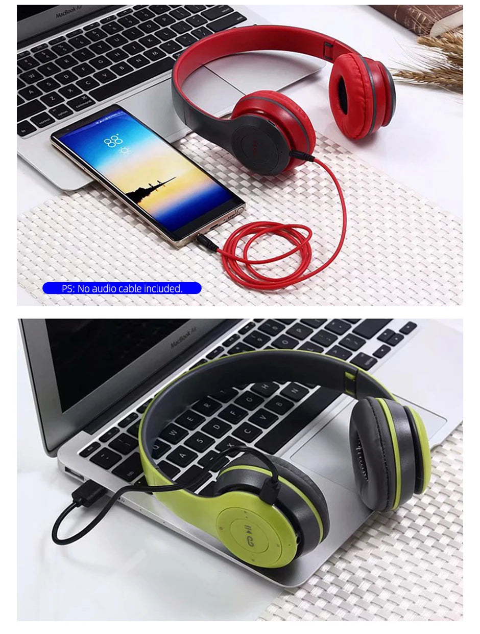 Auriculares inalámbricos P47 Bluetooth 5.0 Auriculares plegables HIFI estéreo graves para música, juegos, auriculares para niños y niñas para iPhone XiaoMi