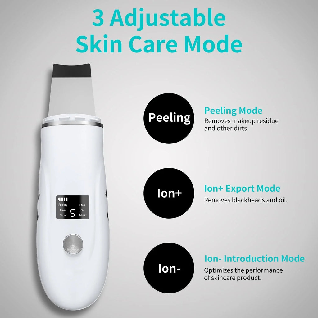 Ultrasonic Skin Scrubber Blackhead Remover Peeling Pore Cleaner Face Cleaning Blackhead Removal Shovel Face Deep Cleaning Device