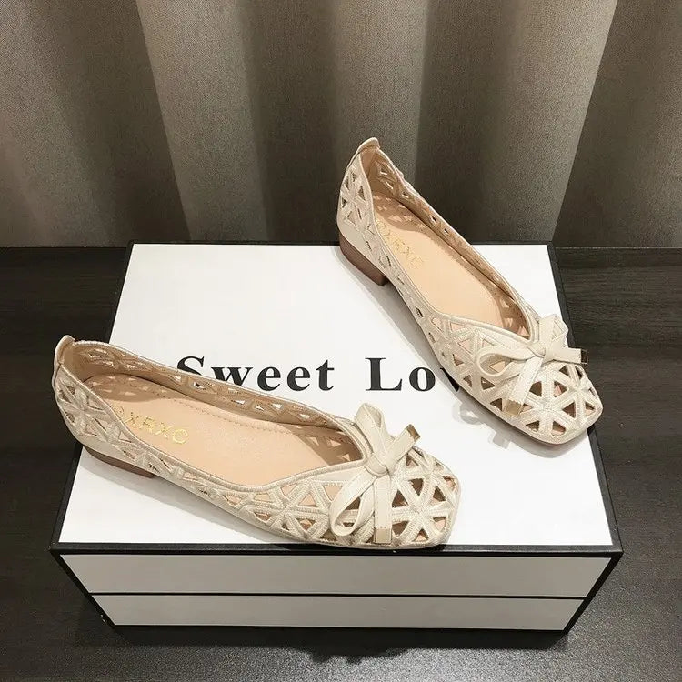 Elegant Womens Lace Up Bow Flats With Breathable Mesh Hollow Out Loafers For Daily Comfort And Style