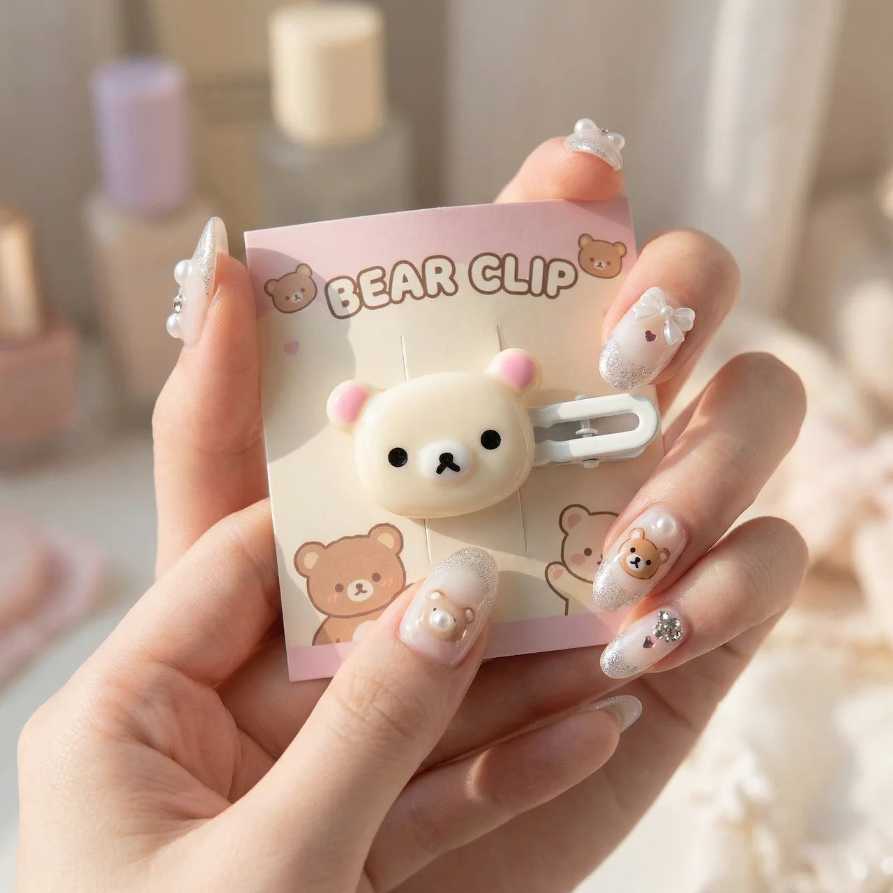 Cute Bear Hair Clips 4pcs Set - Korean Style Kawaii Bear Hairpins for Girls Women - Pink Brown Bear Hair Accessories Gift