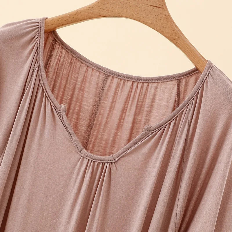 Summer New Modal Sleeveless V-neck Long Dress Women's Thin Loose plus Size Home Dress Fresh Sweet Style Outdoor Scene