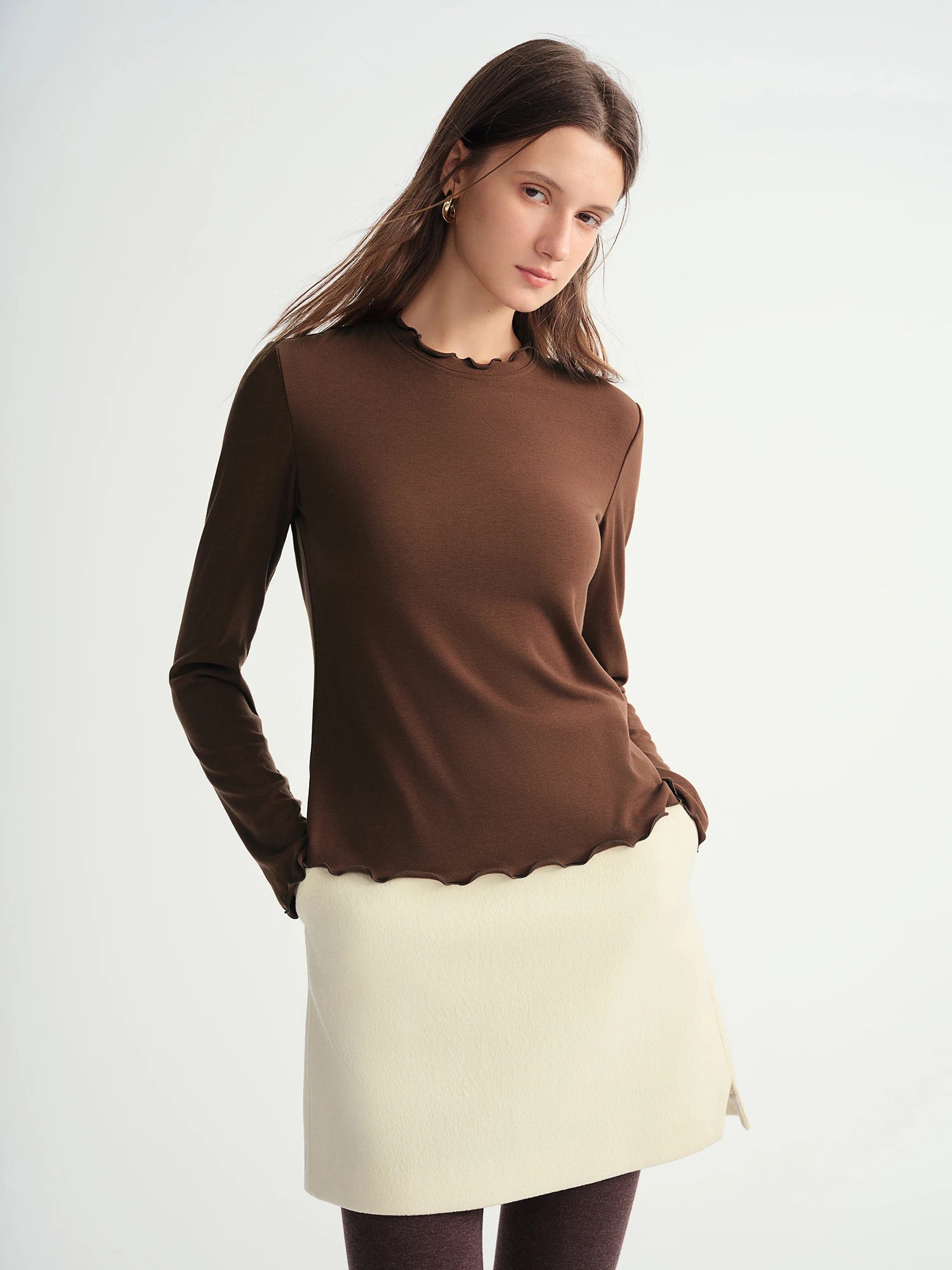 Dushu Self Heating Wool T Shirt For Women Warm Longline Pullover Soft Knit Thermal Top Curvy Fit