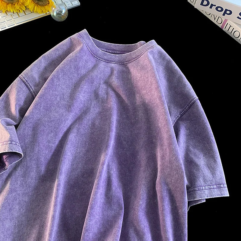 Quality Oversized Acid Washed Y2K T Shirt Men Vintage T-Shirts Streetwear Mineral Wash Tee Shirts Boy Loose Luxury Brand Tops
