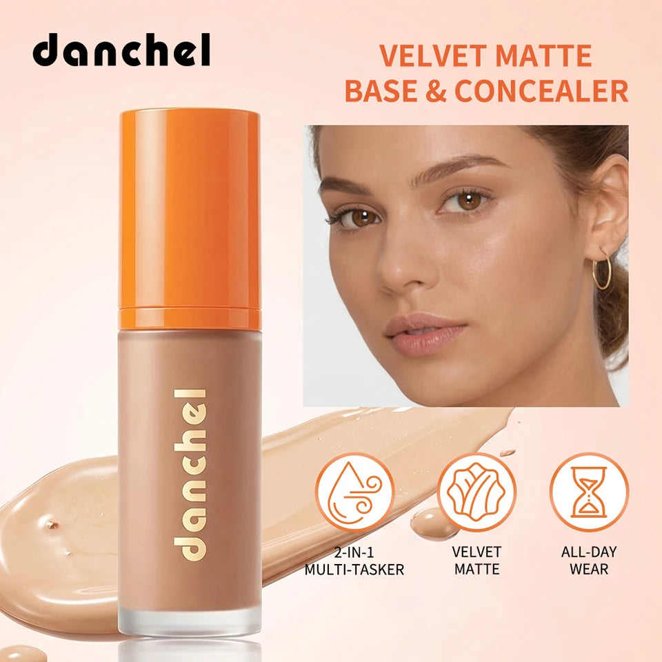 2-in-1 Liquid Foundation & Concealer Buildable Coverage Velvet Matte Finish Long Lasting Sweat Resistant Natural Face Makeup