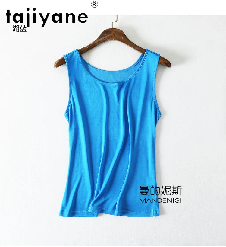 TAJIYANE 70% Mulberry Silk Tank Tops for Woman Elegant Sleeveless Summer Tops 2025 Solid Color Silk Vest Ladies Clothes кроп топ