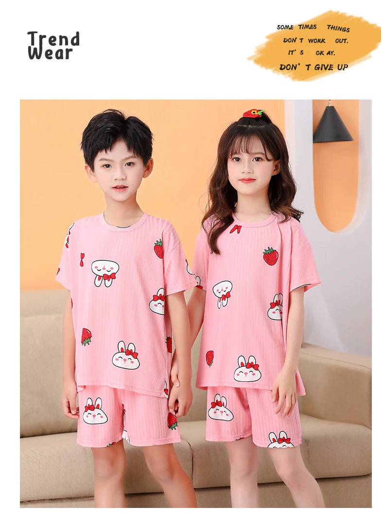Unisex Kids Summer Pajama Set - Short Sleeve Cute Print Homewear