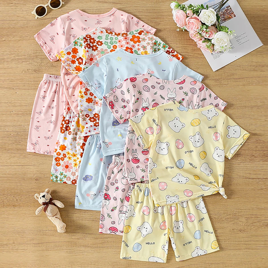 2/4-piece Summer And Autumn Children's Cute Cartoon Print Set For Boys And Girls Comfortable And Versatile Short Sleeved Shorts