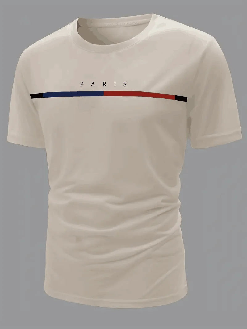 Paris Theme Pattern Print  T-shirt,Pattern T-shirt Men's Summer Wear,Men's Clothing