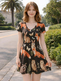 Elegant Womens V Neck Short Sleeve Floral A Line Dress Lightweight Summer Swing Dress for Daily Wear Vacation Travel and Parties