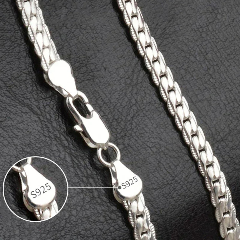 18K Gold 925 Sterling Silver 6mm Full Sideways Necklace 8/18/20/24 Inch Chain For Woman Men Fashion Wedding Engagement Jewelry