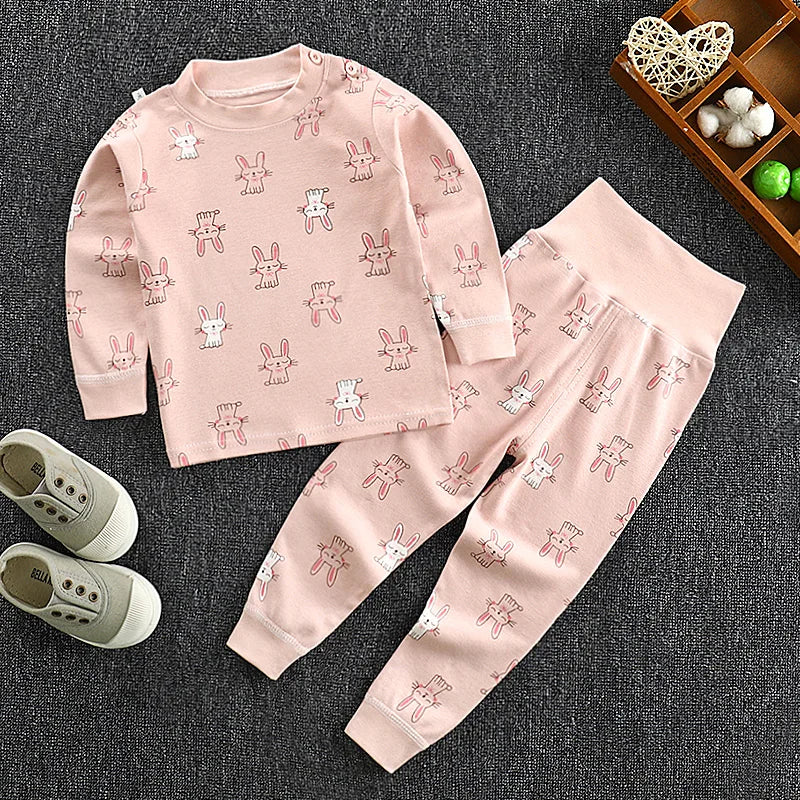 Spring Autumn Children Pajamas Set High Waist Cotton Kids Long Johns Sets Boys Girls Cotton Underwear Set for 1-6 Years Old