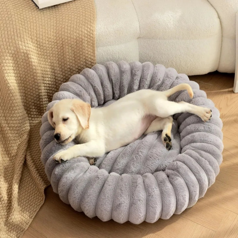 Indoor Cat Bed with Corduroy Rabbit Fur Anti Slip Bottom Donut Dog Bed for Small Dogs Artificial Bed Washable Detachable Cover