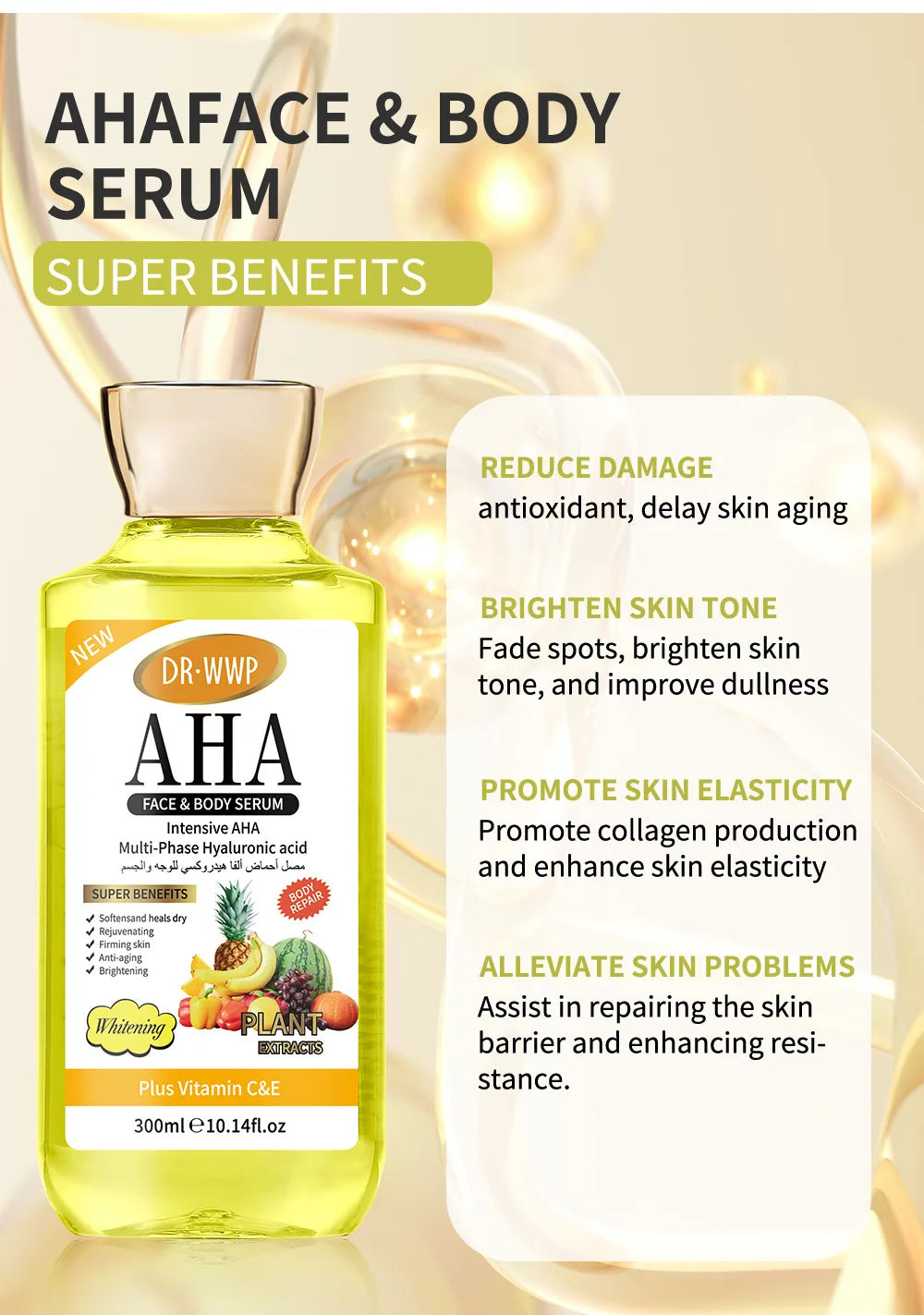 Vitamin C AHA Essence Original liquid Kojic Acid Face Serum Arbutin Brightn Moisturizing Turmeric Repair Lifting Skin Care 350ml