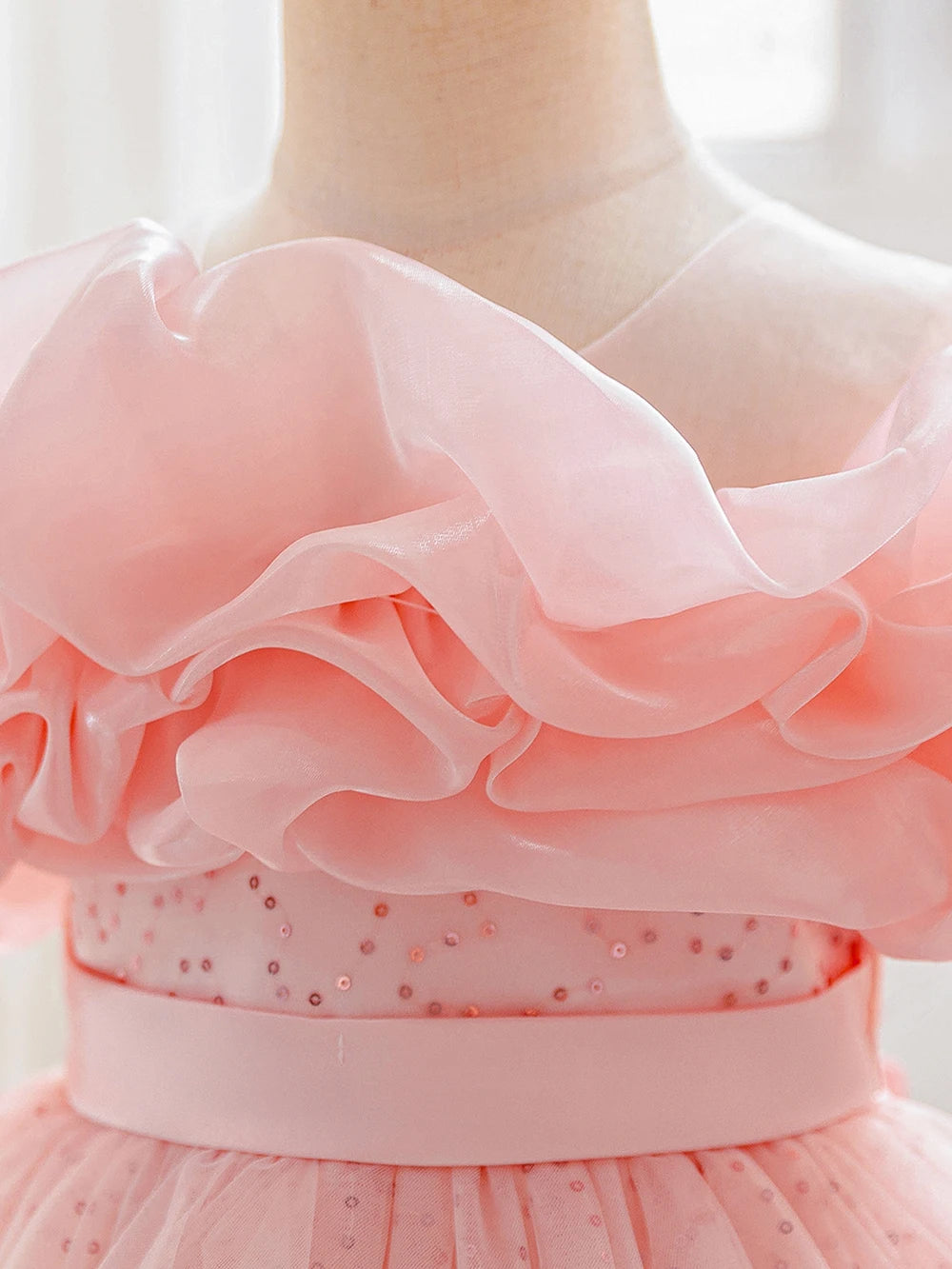HETISO Tulle Princess Party Dress for Kids Flower Girl Graduation Pageant Birthday Wedding Bridesmaid Child Costume Prom Gown
