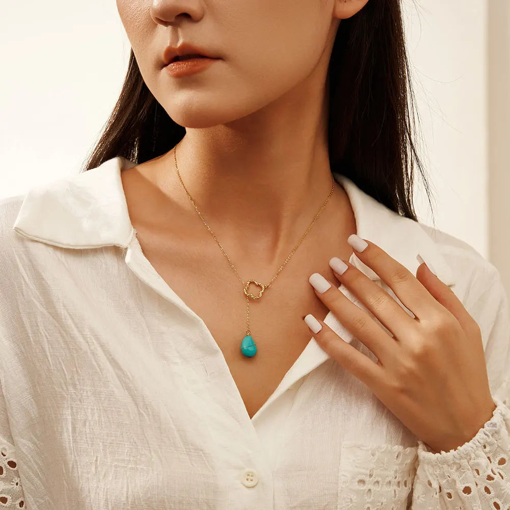 ORSA JEWELS Bohemia Turquoise Stone Pendant Necklace 925 Silver for Women Clavicle Chain Delicate Wedding Party Jewelry GMN47