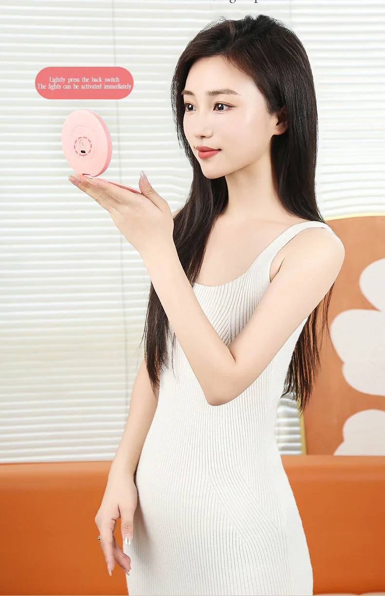New Mini LED Luminous Makeup Mirror Round Portable Foldable Small Compact Mirror with Light USB Handheld Makeup Lighted Mirror