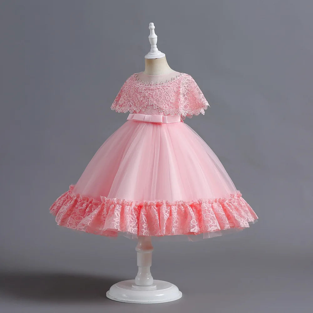 Criss-Cross Lace Girl Bridesmaid Dresses For Christmas White Kid's Party Dress Beading Tulle Children's Ceremony Evening Frocks