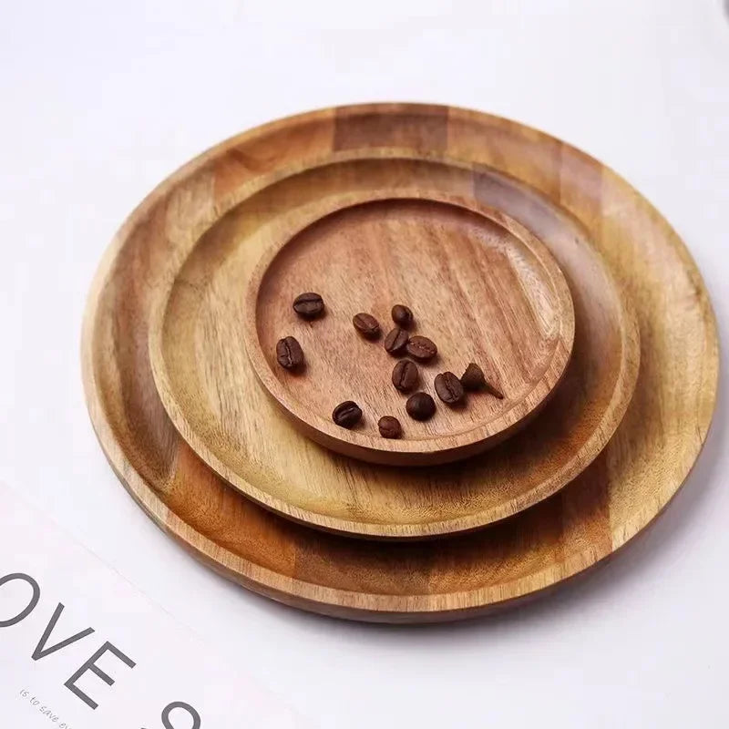 2026 New 15/20/25cm DIY Thinking Wooden Plate Round Tea Wooden Dining Plate Snack Bread Dried Fruit Plate