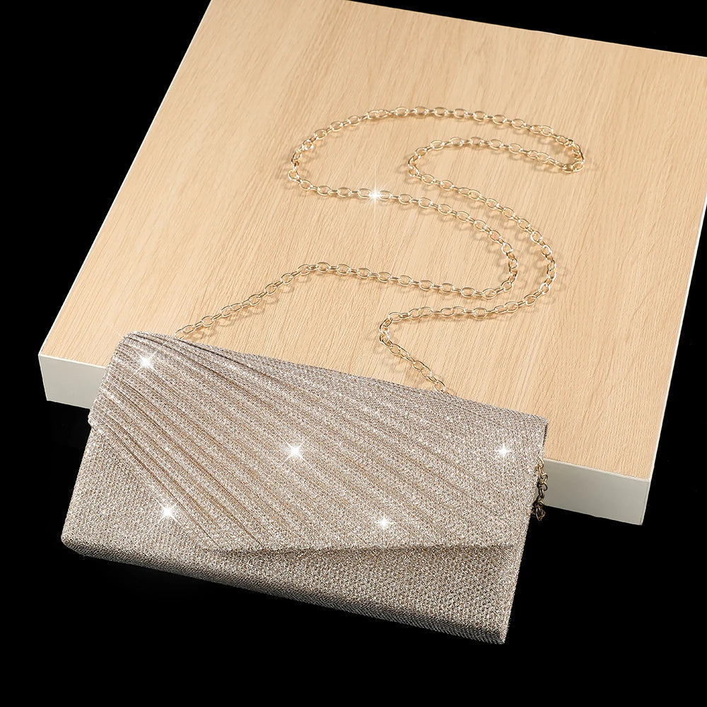 New pleated evening bag - elegant socialite banquet party dress handbag with detachable chain shoulder bag