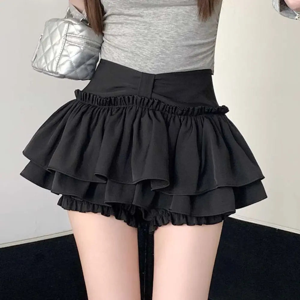 Sweet Double Layered Mini Cake Skirts A-line Ruffle High Waisted Pleated Skirt Korean Style Ball Gown Shorts Mini Skirt Cosplay