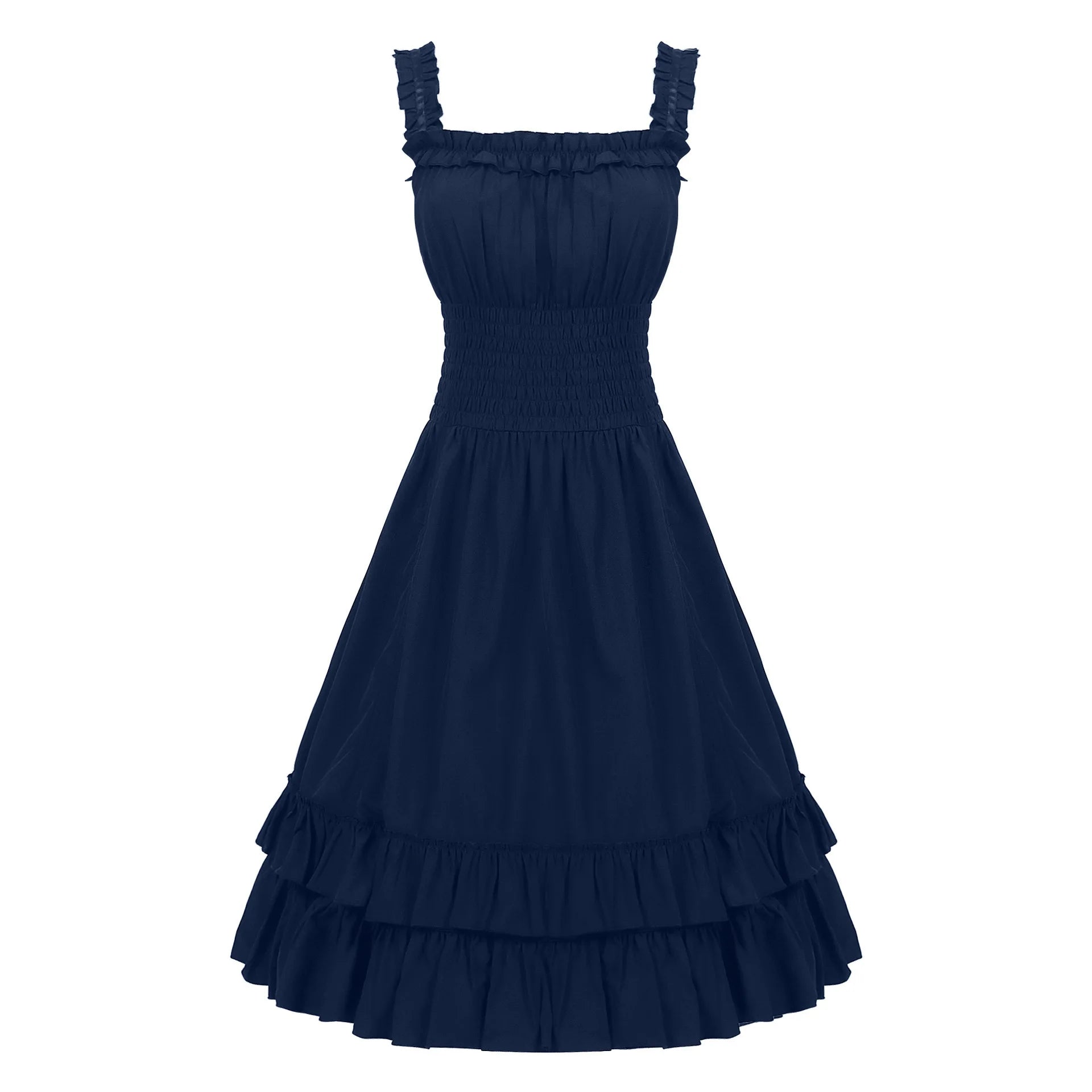 2026 Vintage Victorian Ruffle Midi Dress,High Waist A Line Women Sling Dress,Medieval Cosplay Party Dress for Women Summer Beach