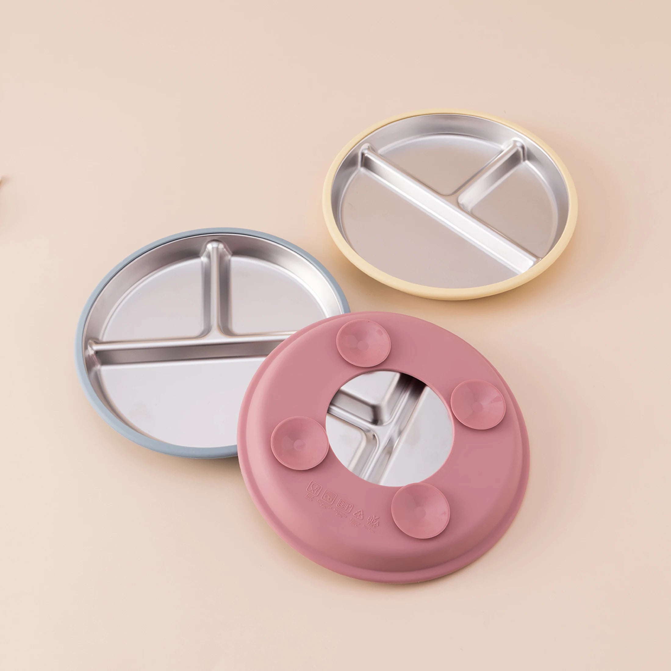 Color Kids 5Pcs Baby Feeding Set Stainless Steel Silicone Tableware Sucker Dishes Plate Bowl Training Fork Spoon Infant Cup