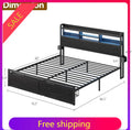 Furnulem King Size Bed Frame with 2 Drawers and Storage Headboard Black | Charging Station,USB Port, RGB LED Lights, 2 Tier Shel