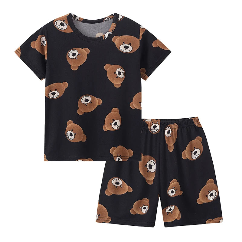 Children's Bear Print 2-Piece Short Sleeve Shorts Set - Unisex