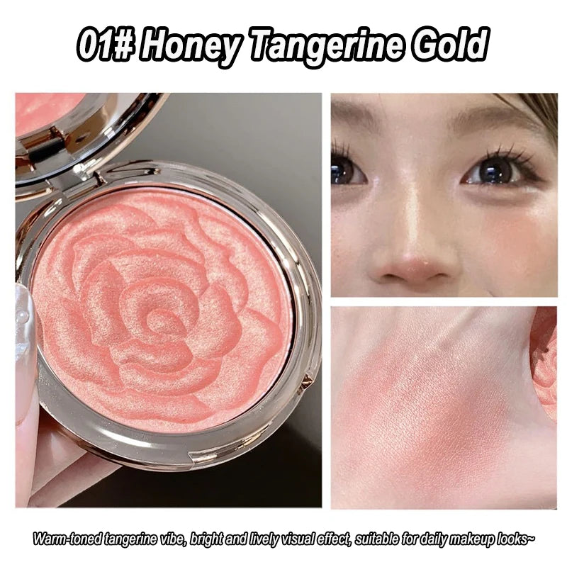 Rose Embossed Blush Powder, Shimmery Finish, Multiple Pink Shades Available, Floral Texture Design, Ideal for Daily Face Makeup