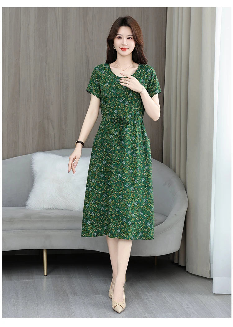 New Elegant Floral Dress  Bohemian plus Size Women Summer Short Sleeve Clothing with Large Hem for Casual Occasions