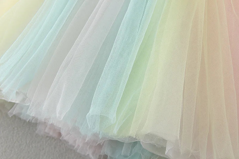 Baby Appliques Formal Princess Dresses for Girl Rainbow Tulle Birthday Party Dress Infant Girl Dress Baby Clothes 3-24M