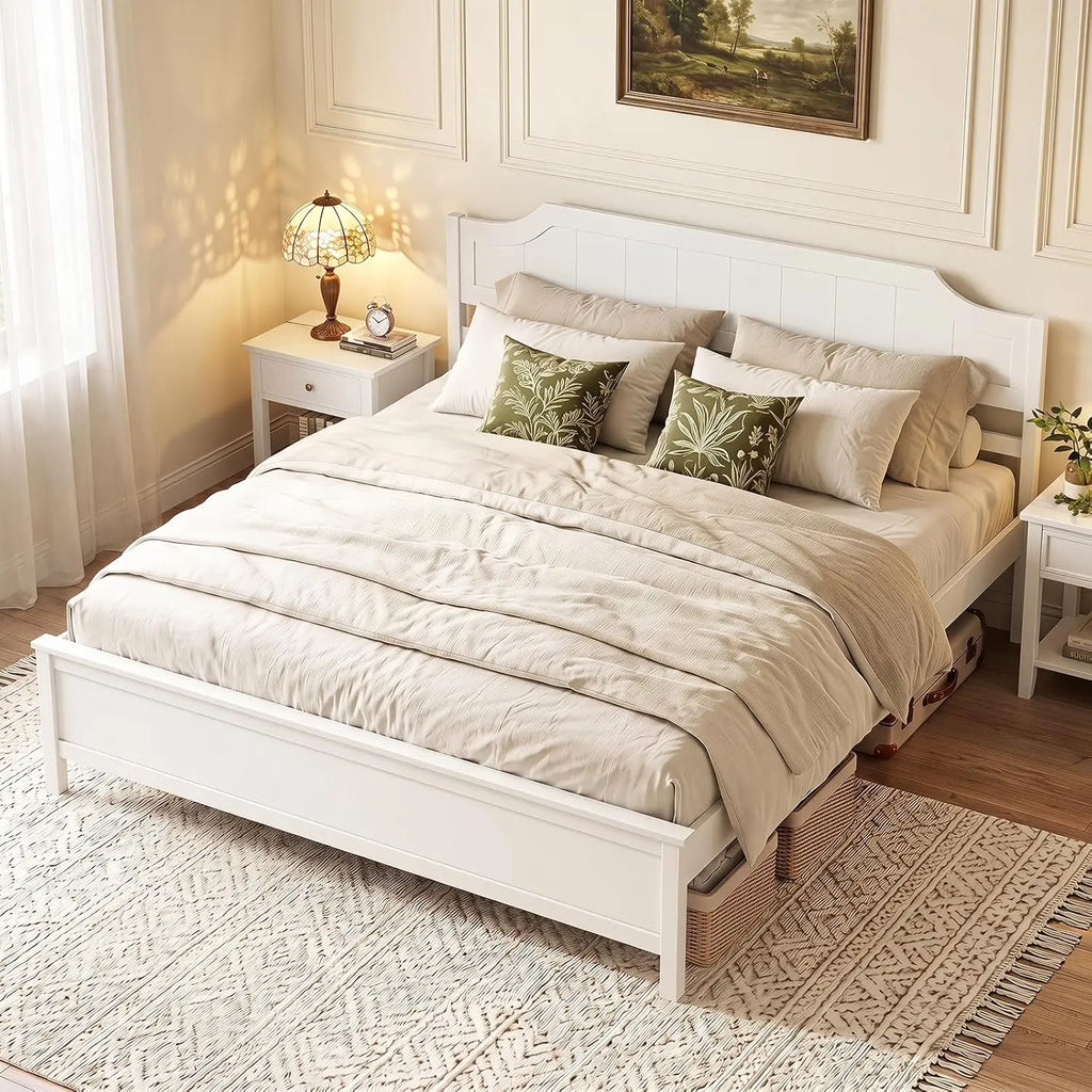King Wooden Bed Frame with Headboard & Slat Support, Customized