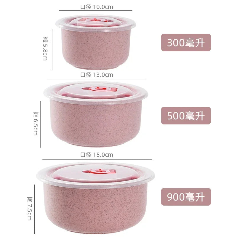 Three piece set of wheat straw preservation bowl with lid, household microwave plastic round lunch box