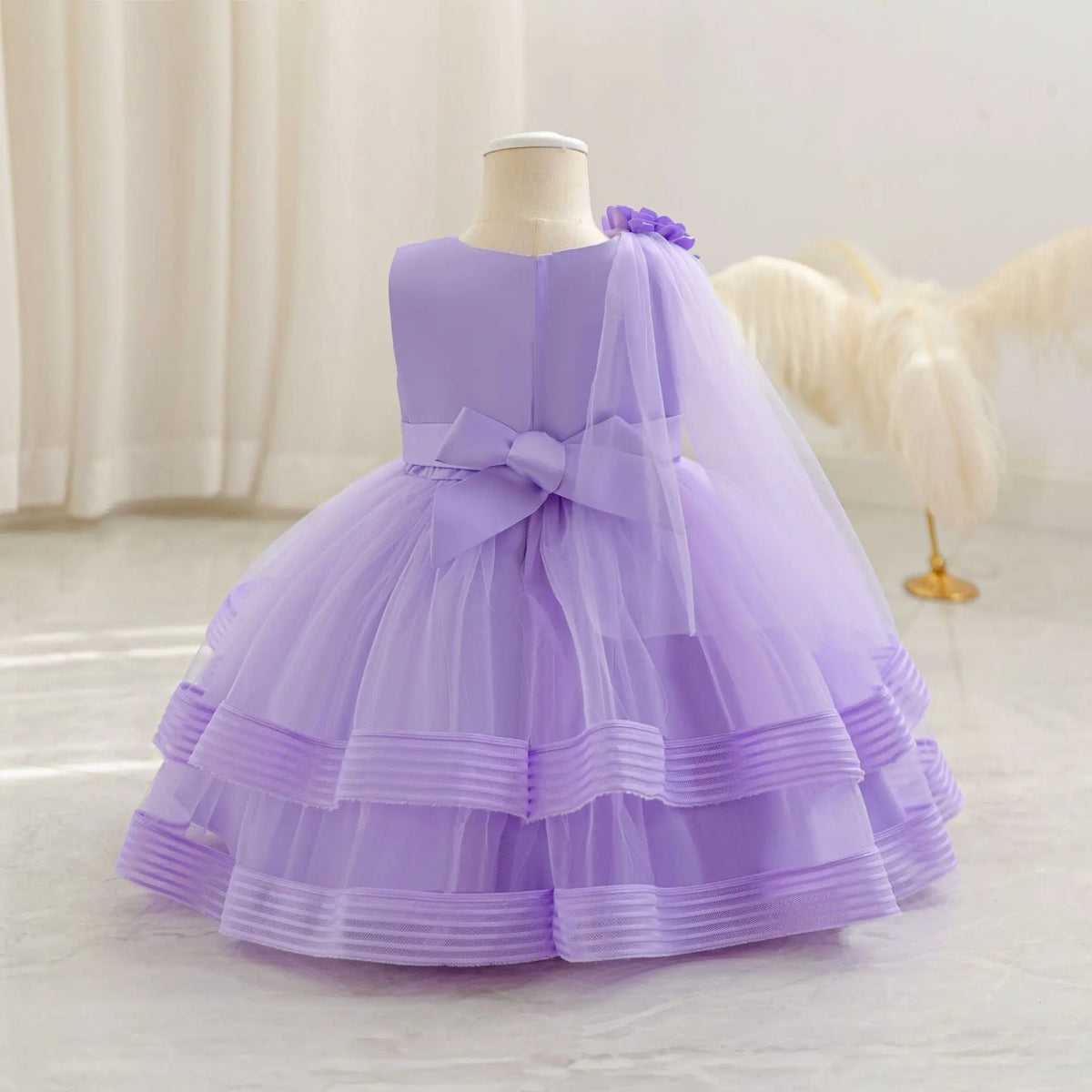 HETISO Flower Wedding Party Dress for Girls Baby Holiday Layered Tulle Ball Gown Toddler Kids Beaded Costume 6M-4 Years