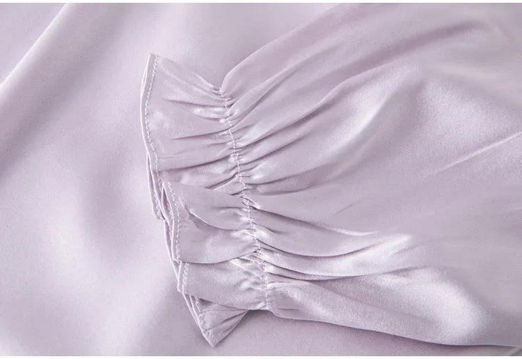 Women's Spring/Summer New 92% Natural Mulberry Silk Elastic Satin Solid Loose Sweet Wind Long Sleeve Home Clothes Nightdress