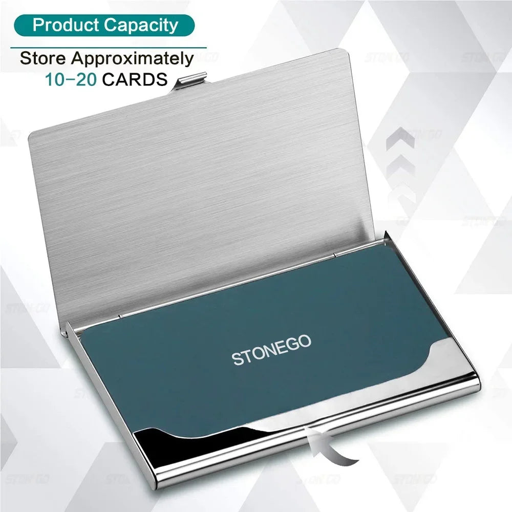 Premium Ultra thin Stainless Steel Business Card Holder - Silver Metal Pocket Case for Men and Women Simple Design Wallet