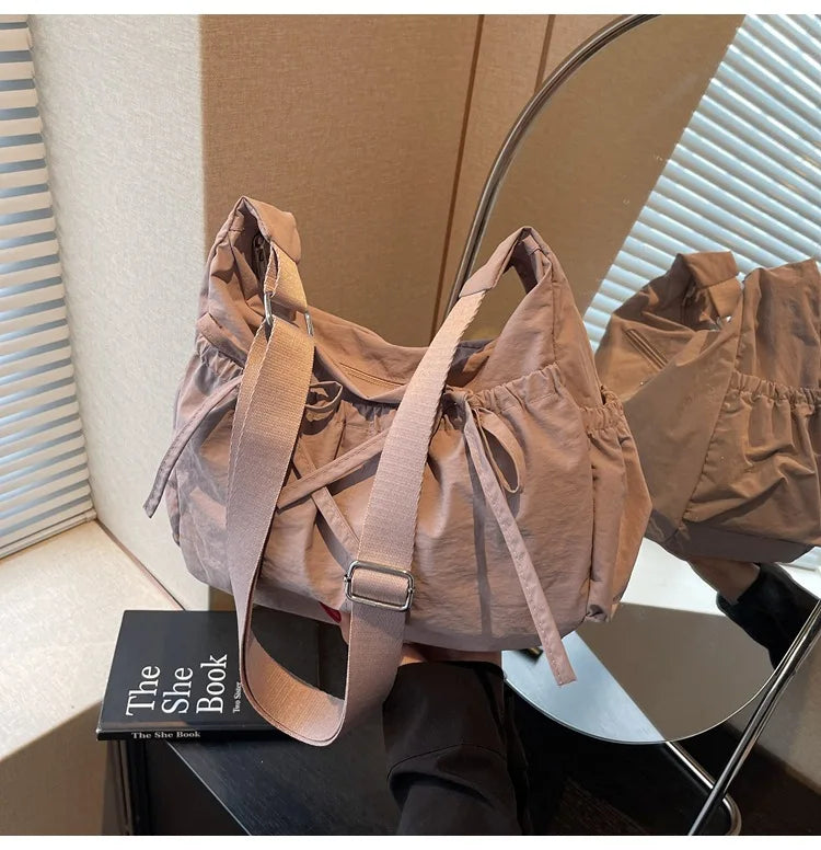 Ruched Fabric Hobo Bags Lightweight Nylon Shoulder Crossbody Bag, Stylish & Adjustable, Perfect for Casual Outfits, Daily Errand
